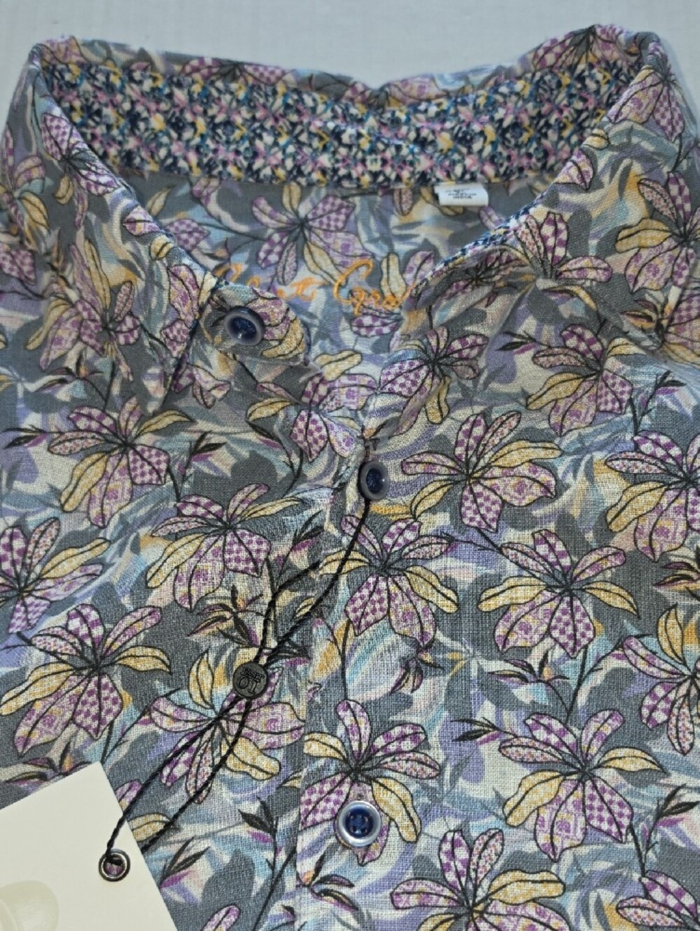 Robert Graham Mens Large Light Blue Floral Short Sleeve Button-Down Shirt - Picture 3 of 13